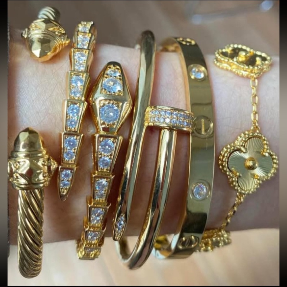 Lot of 5 Luxurious Designer Gold Bracelets with Pave Diamonds